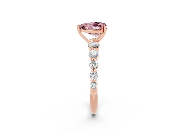 Rose gold Heart Cut Solitaire Morganite Ring with Pave Band and Four-Prong Setting
