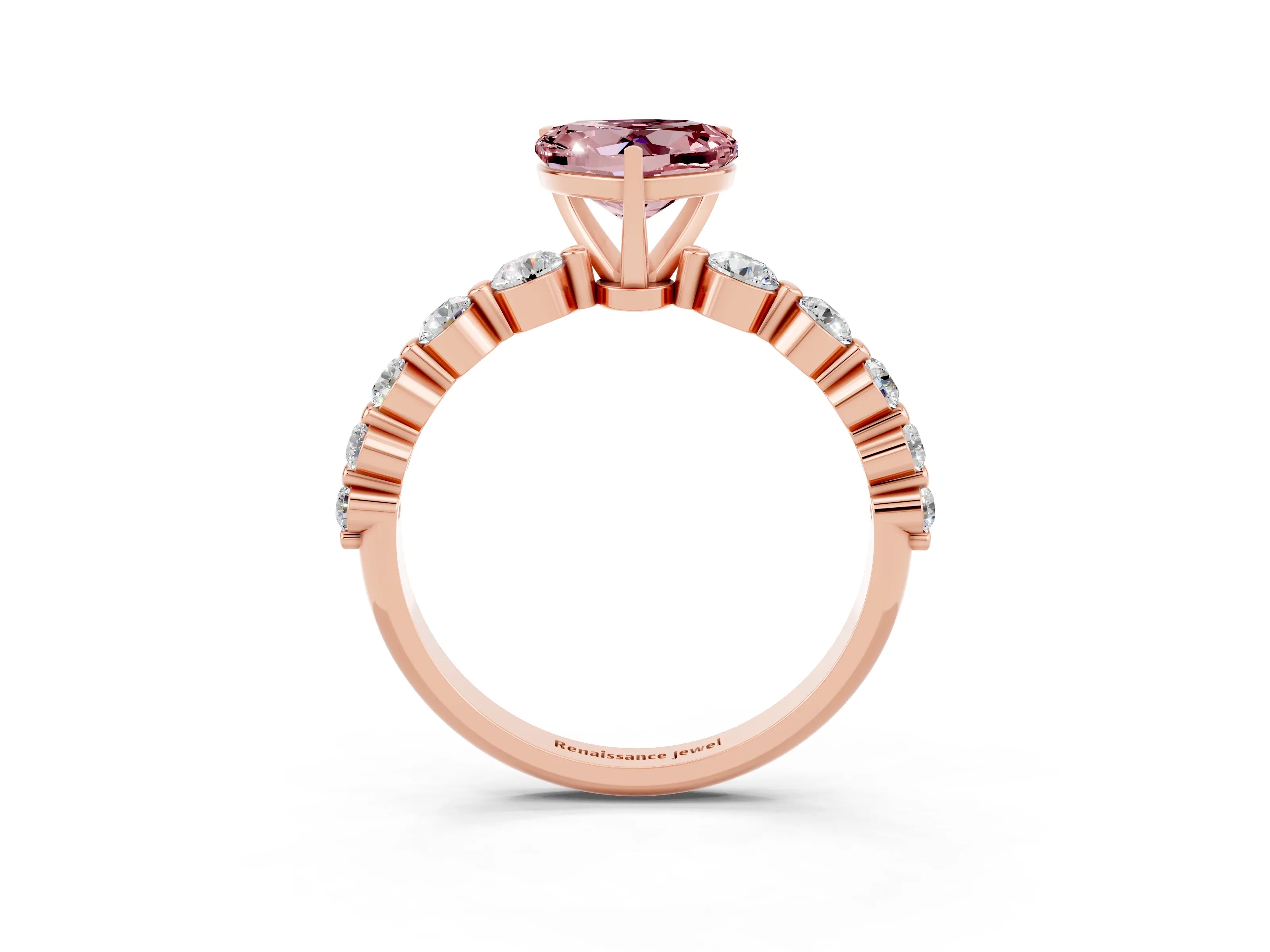 Rose gold Heart Cut Solitaire Morganite Ring with Pave Band and Four-Prong Setting_3