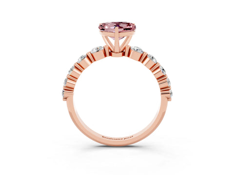 Rose gold Heart Cut Solitaire Morganite Ring with Pave Band and Four-Prong Setting_3