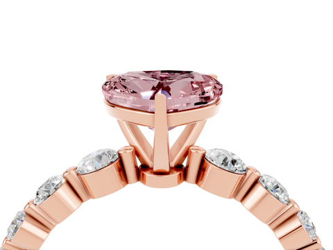Rose gold Heart Cut Solitaire Morganite Ring with Pave Band and Four-Prong Setting_4