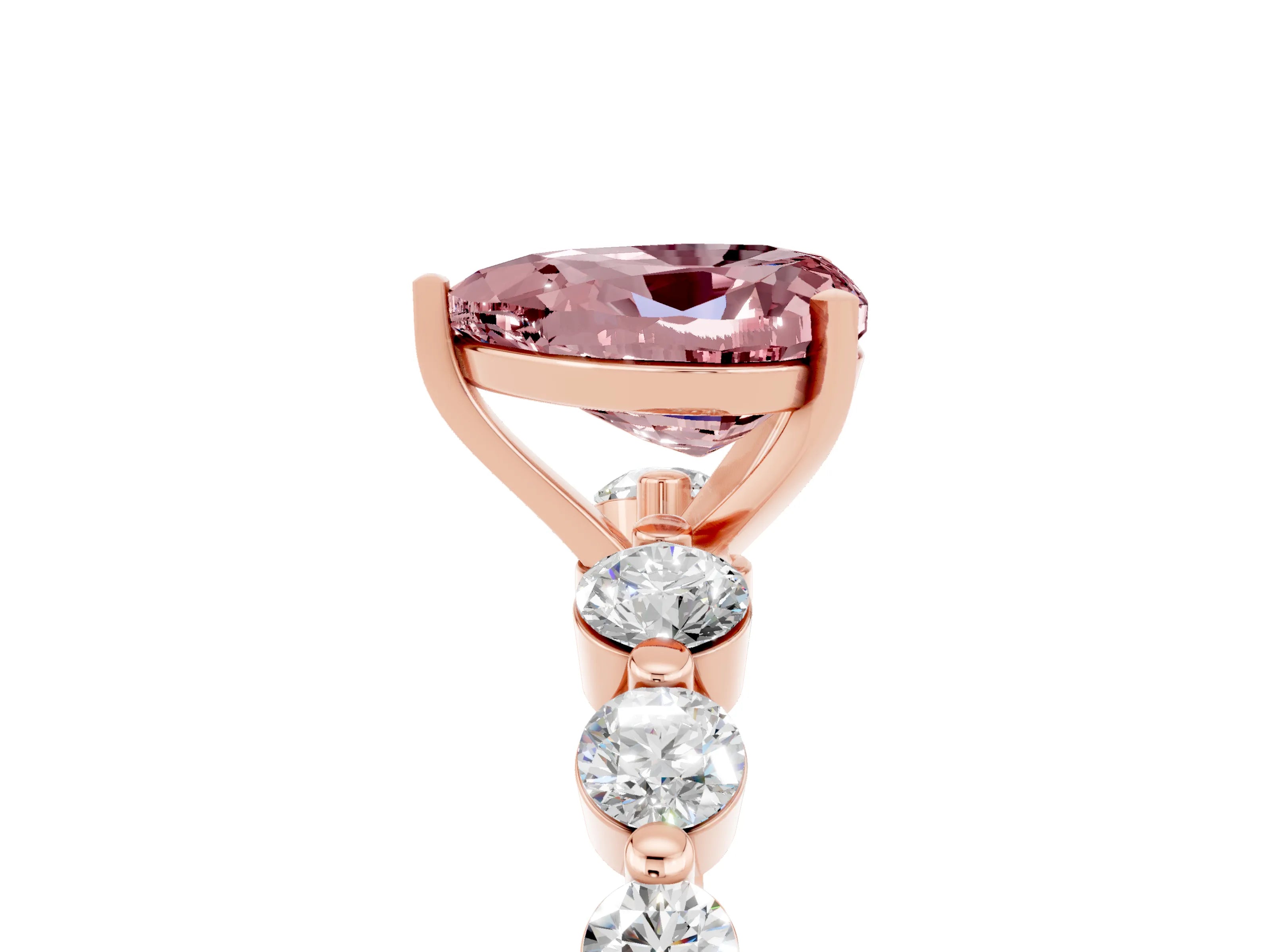 Rose gold Heart Cut Solitaire Morganite Ring with Pave Band and Four-Prong Setting_5