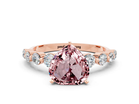 Rose gold Heart Cut Solitaire Morganite Ring with Pave Band and Four-Prong Setting