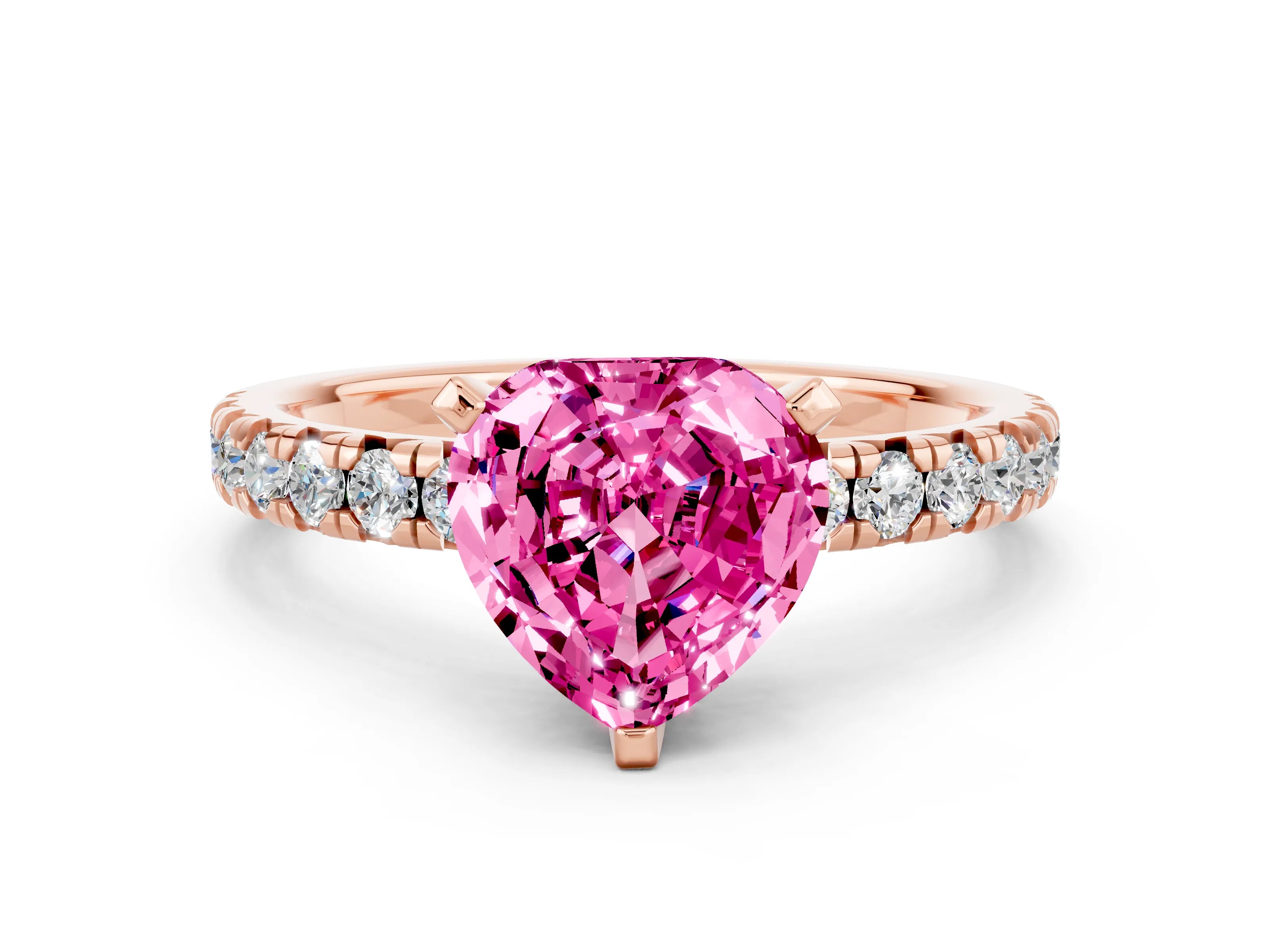 Rose gold Heart Cut Solitaire Pave Diamond Engagement Ring with Four-Prong Setting