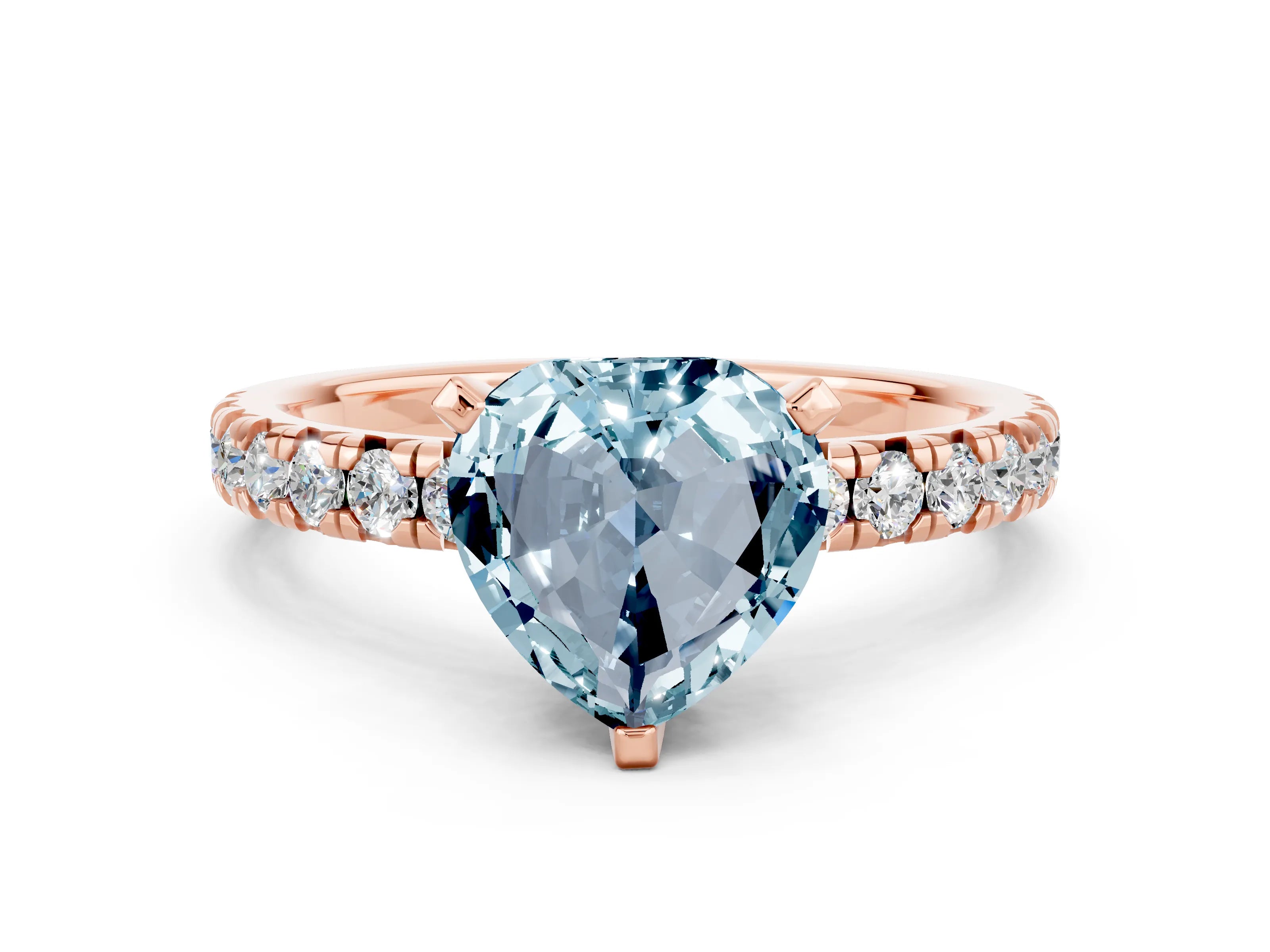 Rose gold Heart Cut Solitaire Pave Diamond Engagement Ring with Four-Prong Setting_12