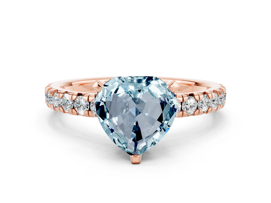 Rose gold Heart Cut Solitaire Pave Diamond Engagement Ring with Four-Prong Setting_12