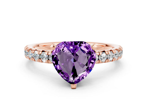 Rose gold Heart Cut Solitaire Pave Diamond Engagement Ring with Four-Prong Setting_12