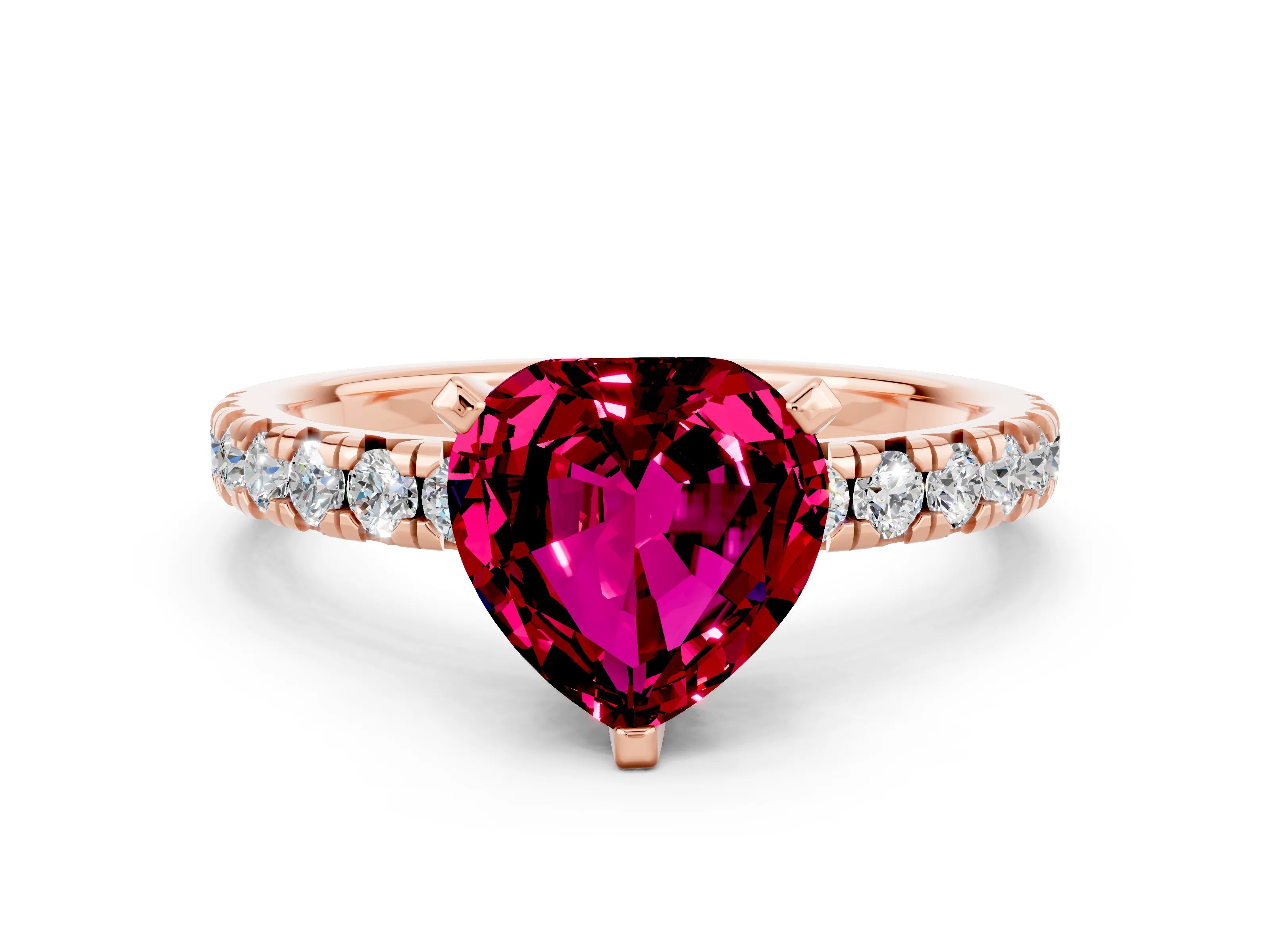 Rose gold Heart Cut Solitaire Pave Diamond Engagement Ring with Four-Prong Setting_12