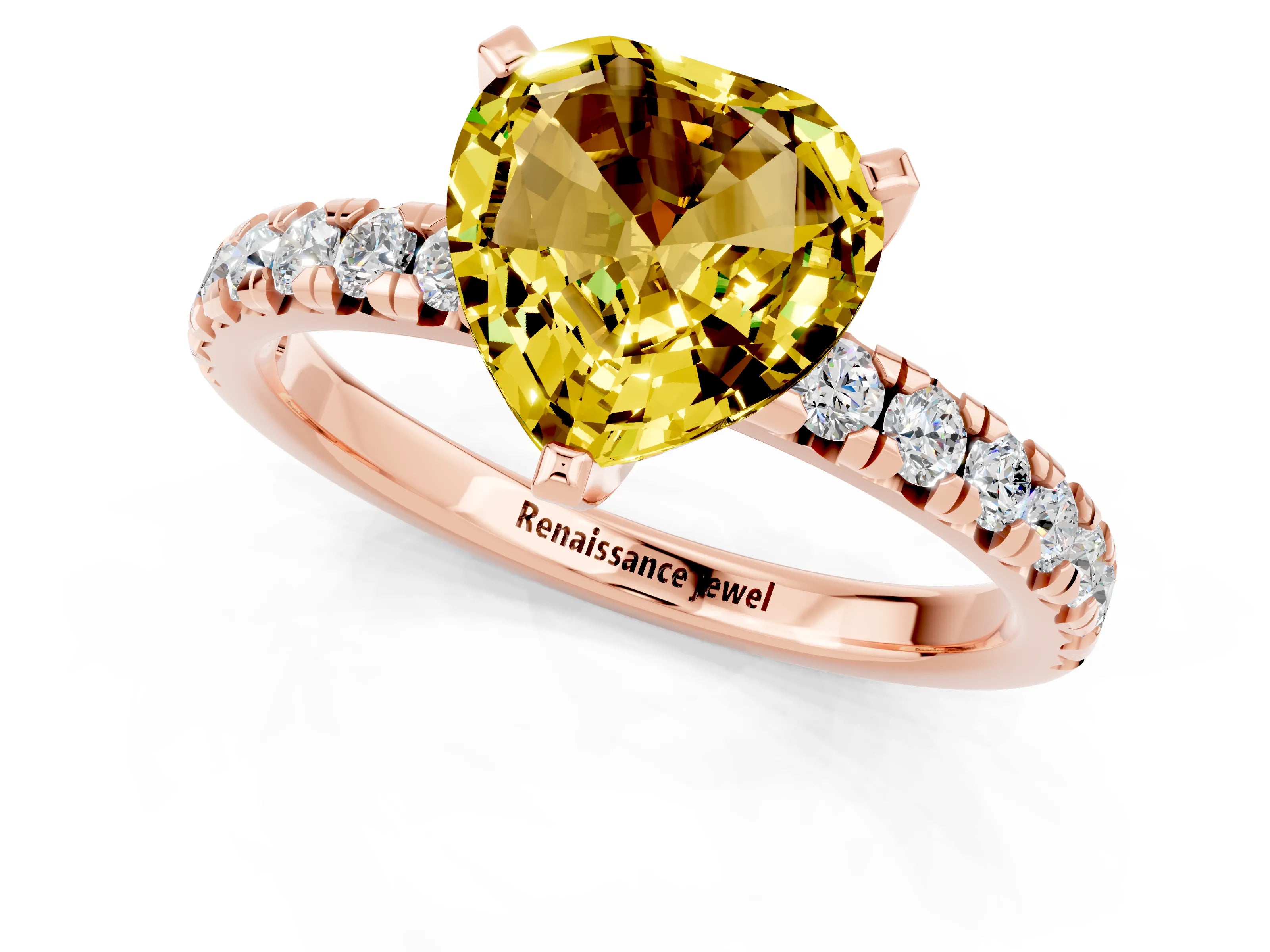 Rose gold Heart Cut Solitaire Pave Diamond Engagement Ring with Four-Prong Setting_13