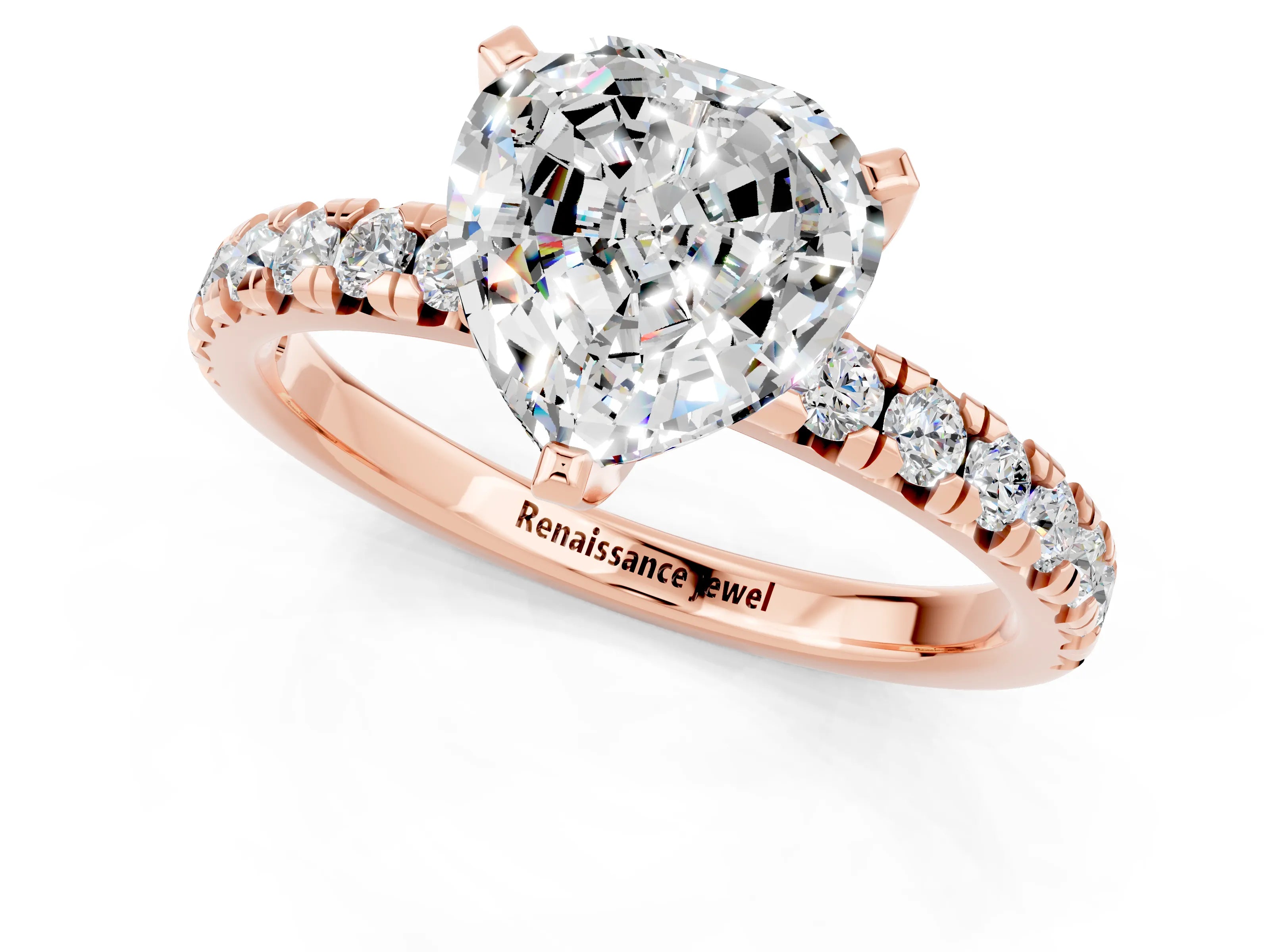 Rose gold Heart Cut Solitaire Pave Diamond Engagement Ring with Four-Prong Setting_13
