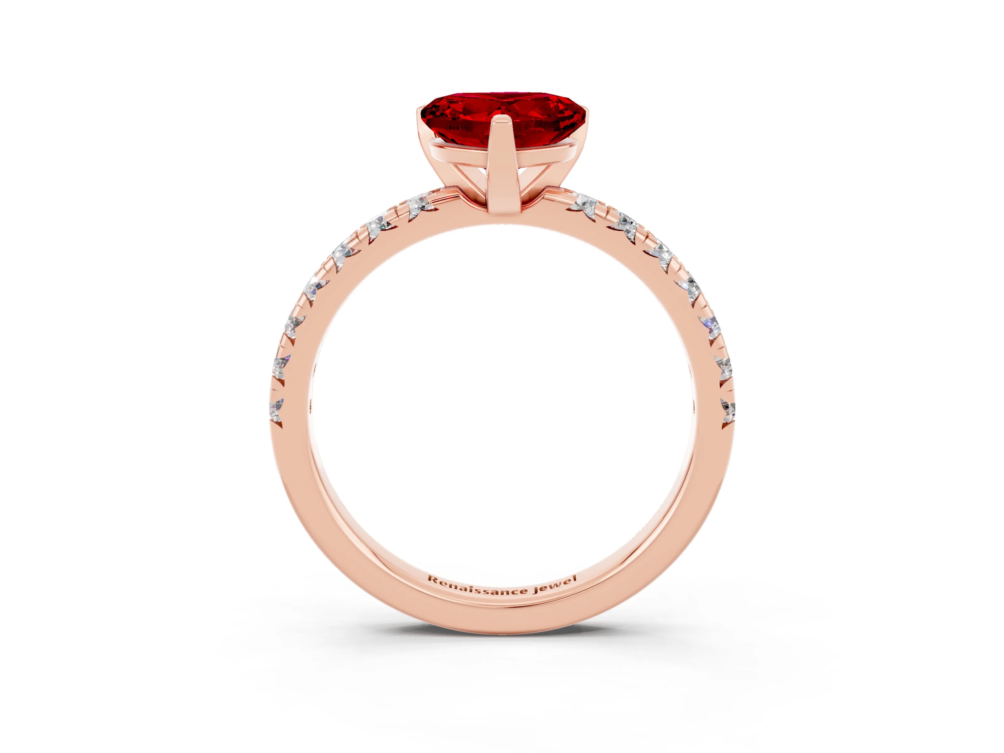 Rose gold Heart Cut Solitaire Pave Diamond Engagement Ring with Four-Prong Setting_15