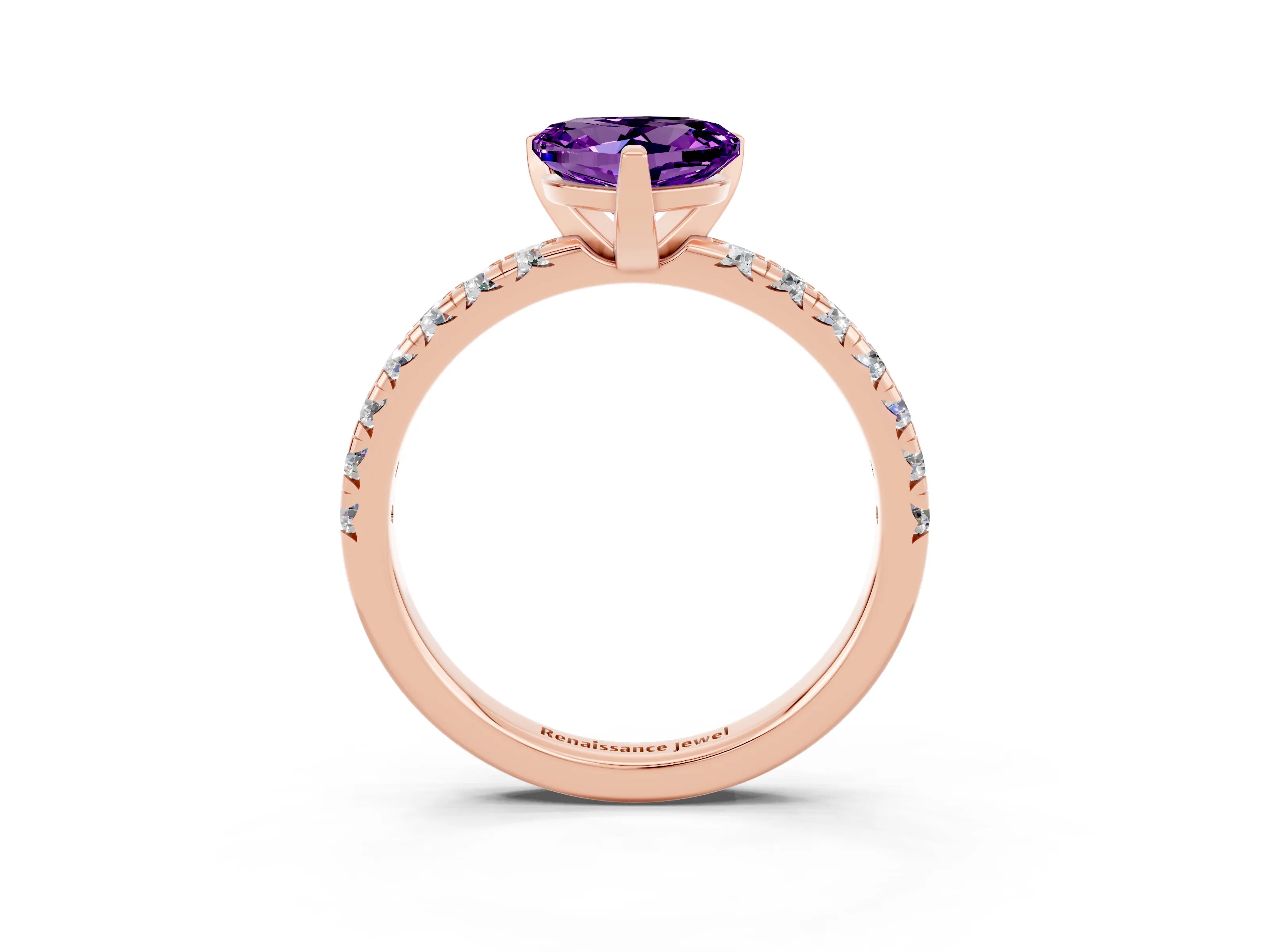 Rose gold Heart Cut Solitaire Pave Diamond Engagement Ring with Four-Prong Setting_15