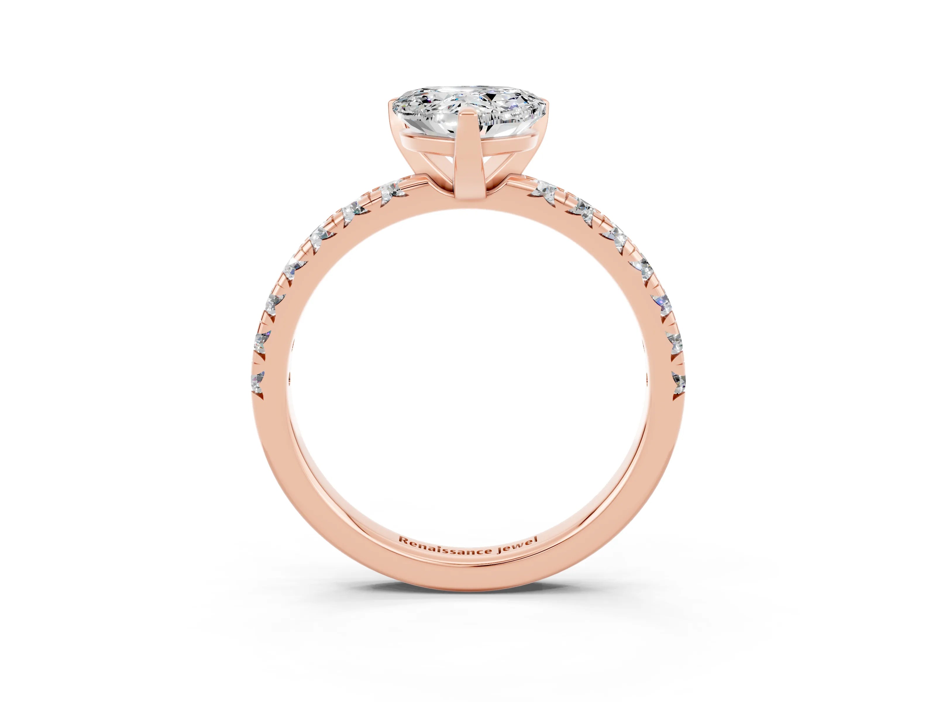 Rose gold Heart Cut Solitaire Pave Diamond Engagement Ring with Four-Prong Setting_15