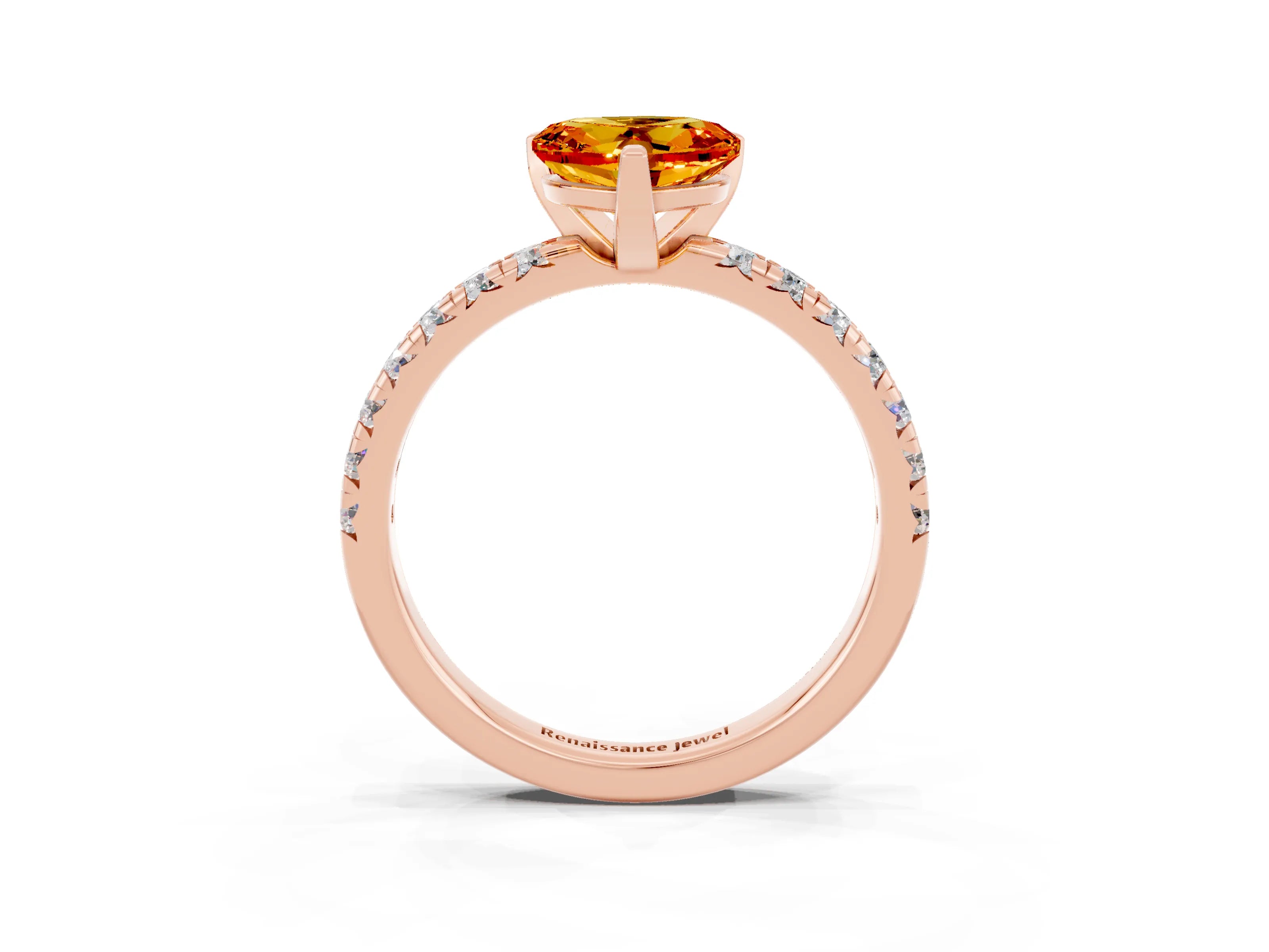 Rose gold Heart Cut Solitaire Pave Diamond Engagement Ring with Four-Prong Setting_15