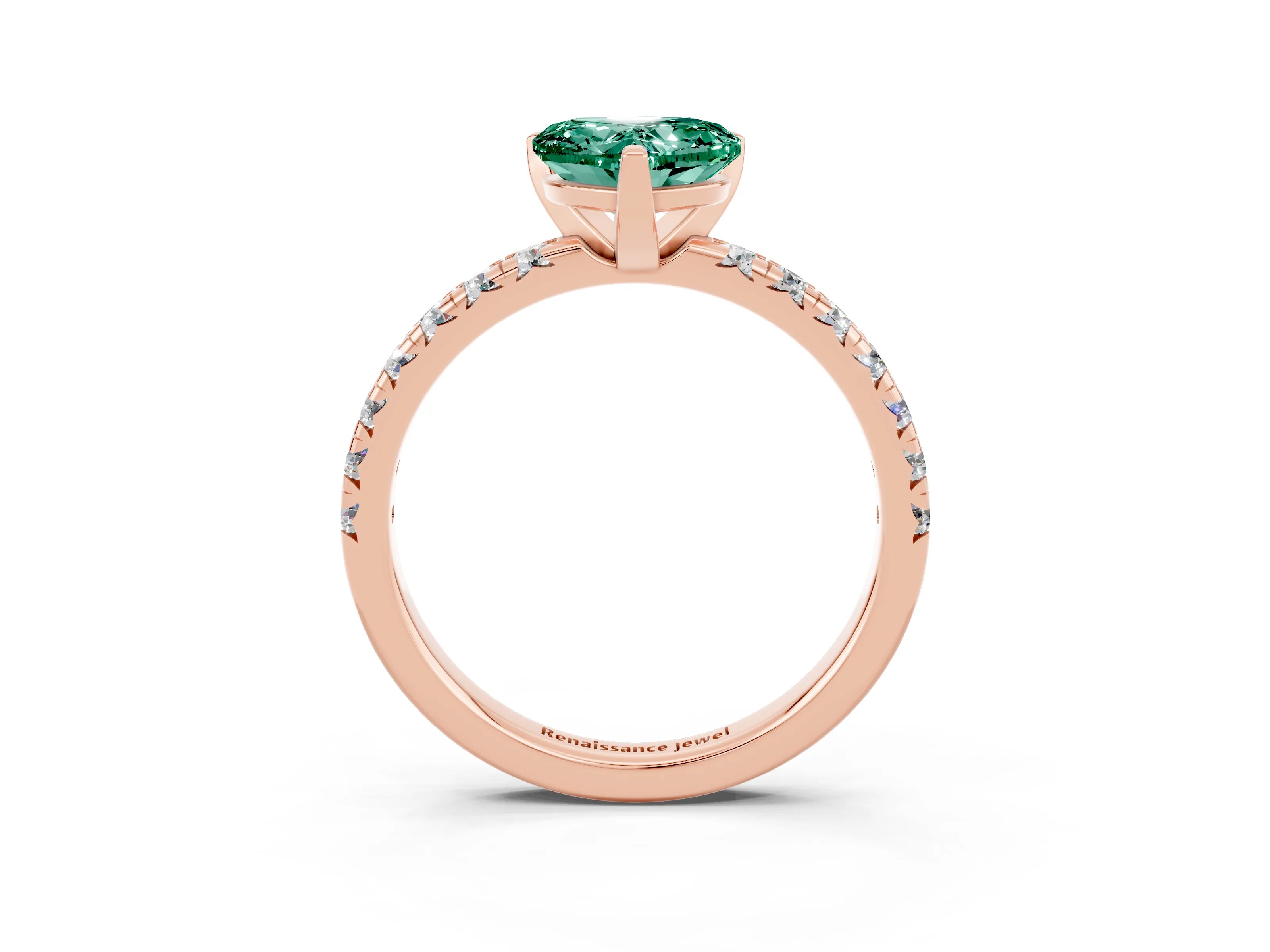 Rose gold Heart Cut Solitaire Pave Diamond Engagement Ring with Four-Prong Setting_15