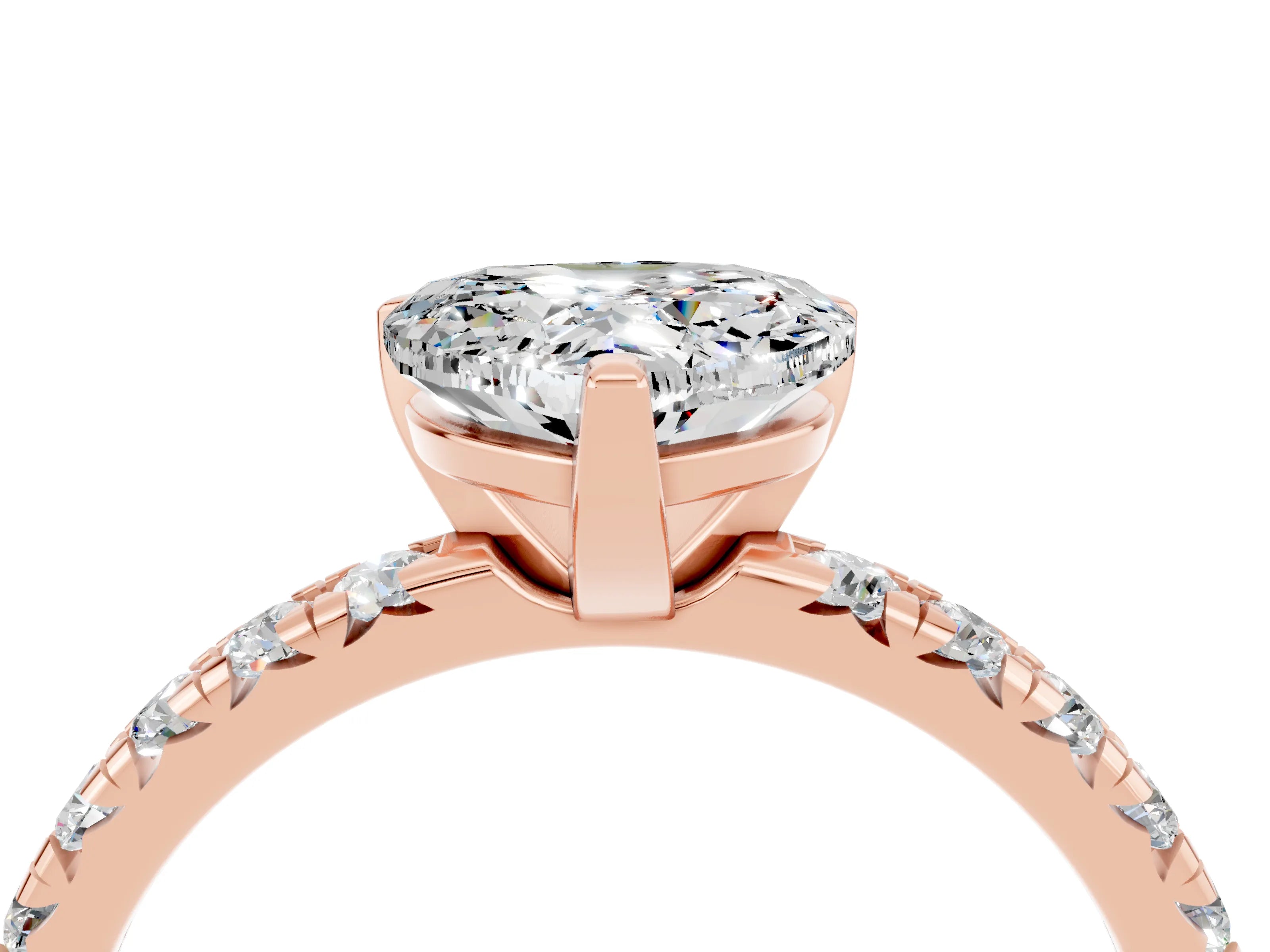 Rose gold Heart Cut Solitaire Pave Diamond Engagement Ring with Four-Prong Setting_16