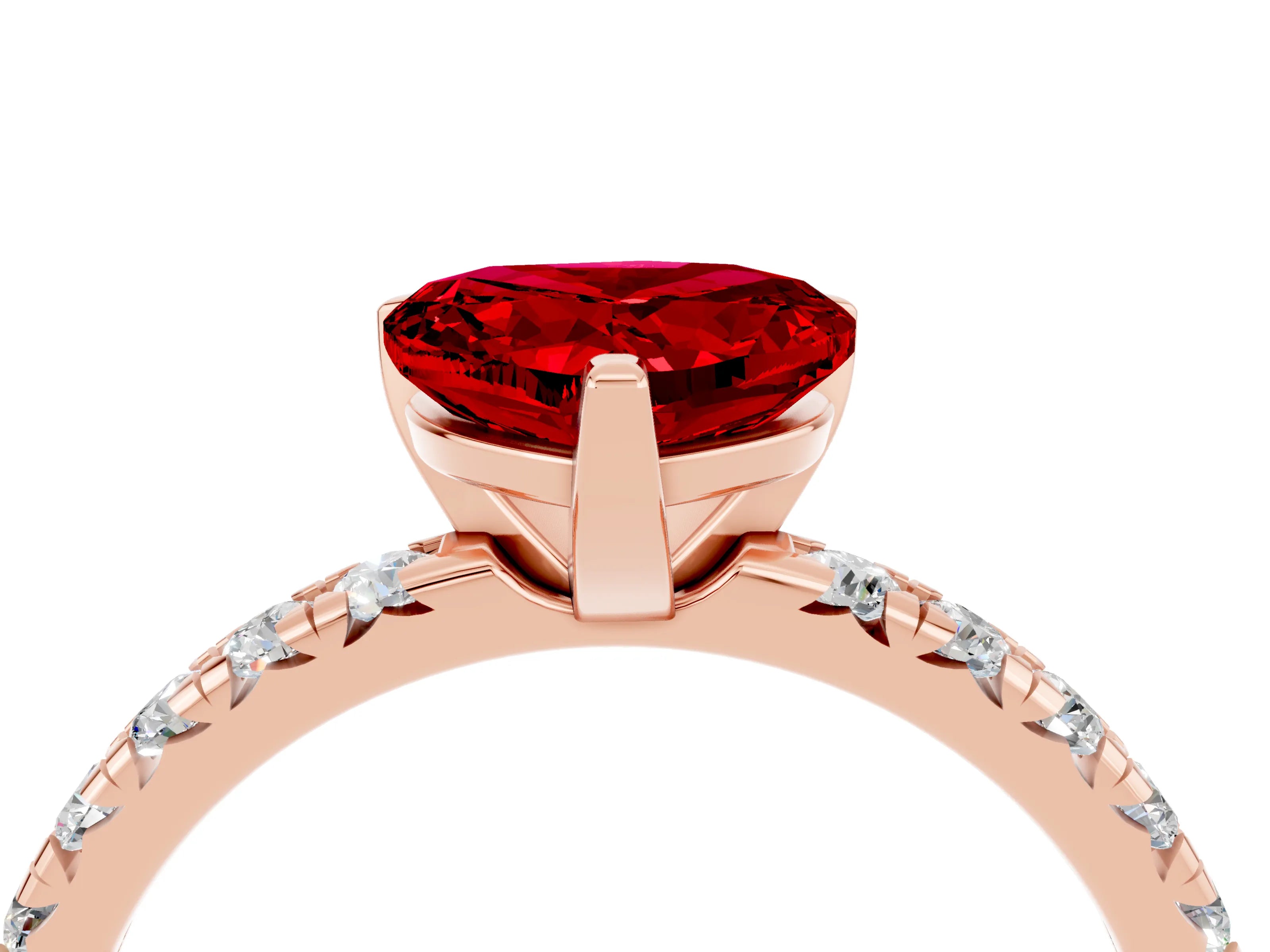 Rose gold Heart Cut Solitaire Pave Diamond Engagement Ring with Four-Prong Setting_16