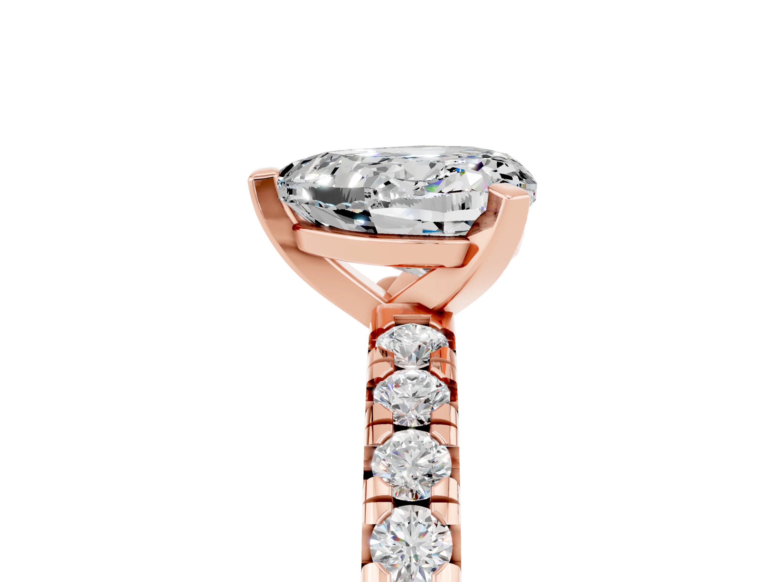 Rose gold Heart Cut Solitaire Pave Diamond Engagement Ring with Four-Prong Setting_17