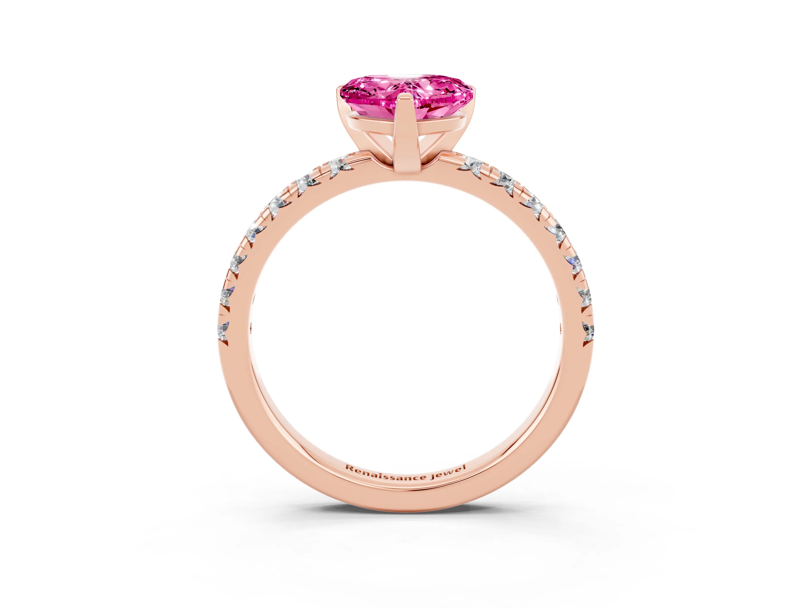 Rose gold Heart Cut Solitaire Pave Diamond Engagement Ring with Four-Prong Setting_3