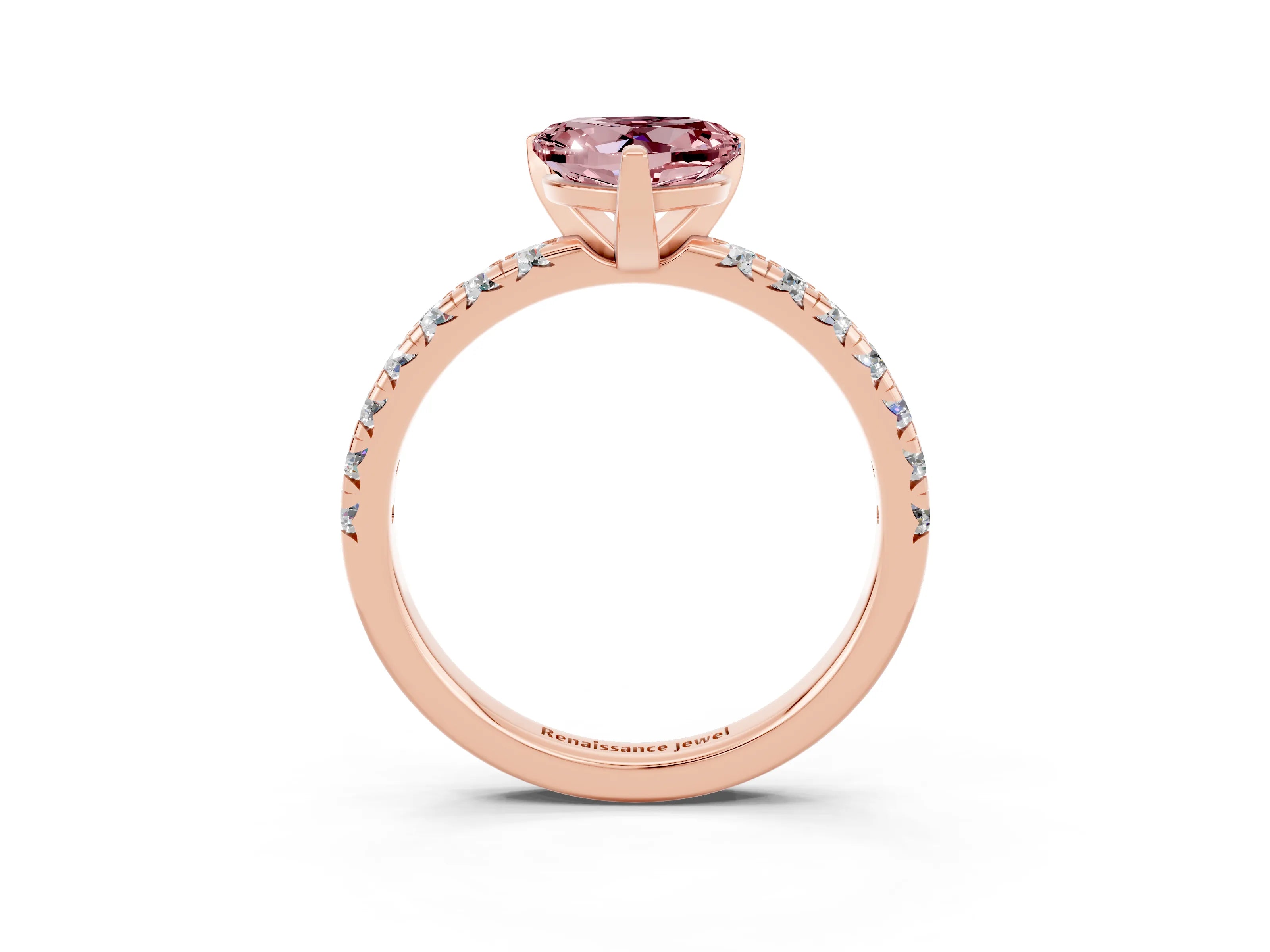 Rose gold Heart Cut Solitaire Pave Diamond Engagement Ring with Four-Prong Setting_3
