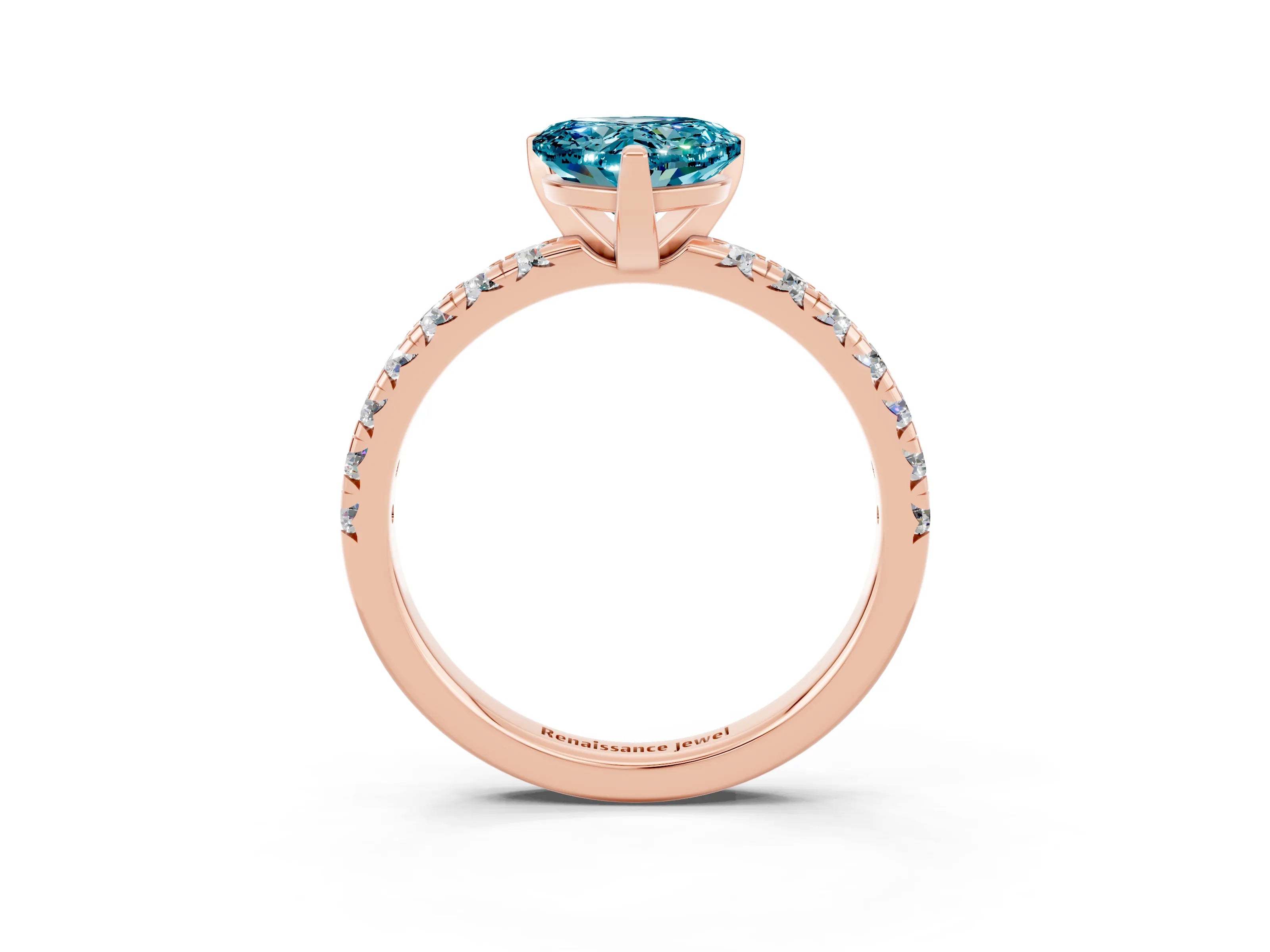 Rose gold Heart Cut Solitaire Pave Diamond Engagement Ring with Four-Prong Setting_3