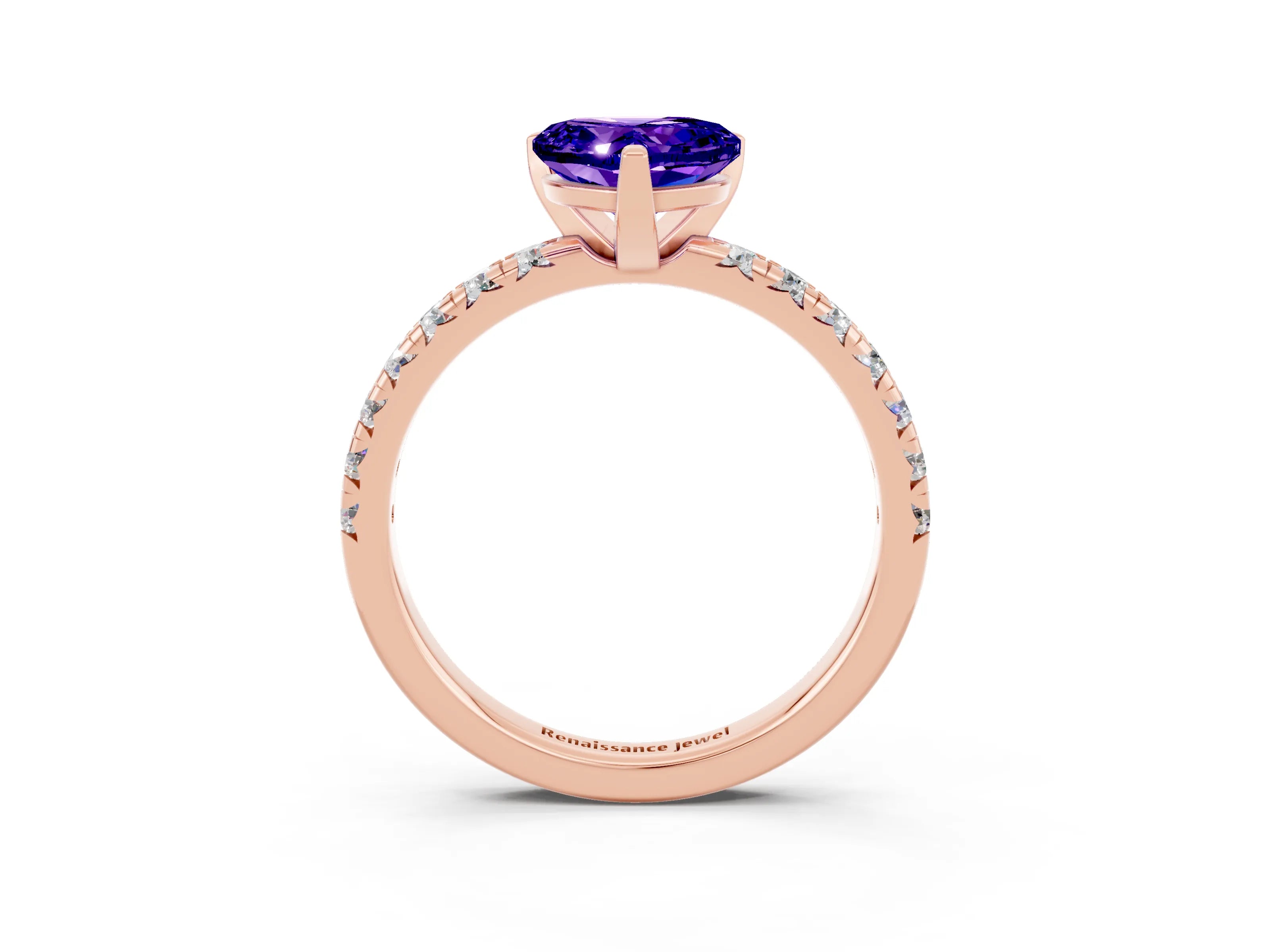 Rose gold Heart Cut Solitaire Pave Diamond Engagement Ring with Four-Prong Setting_3