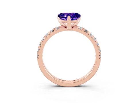 Rose gold Heart Cut Solitaire Pave Diamond Engagement Ring with Four-Prong Setting_3