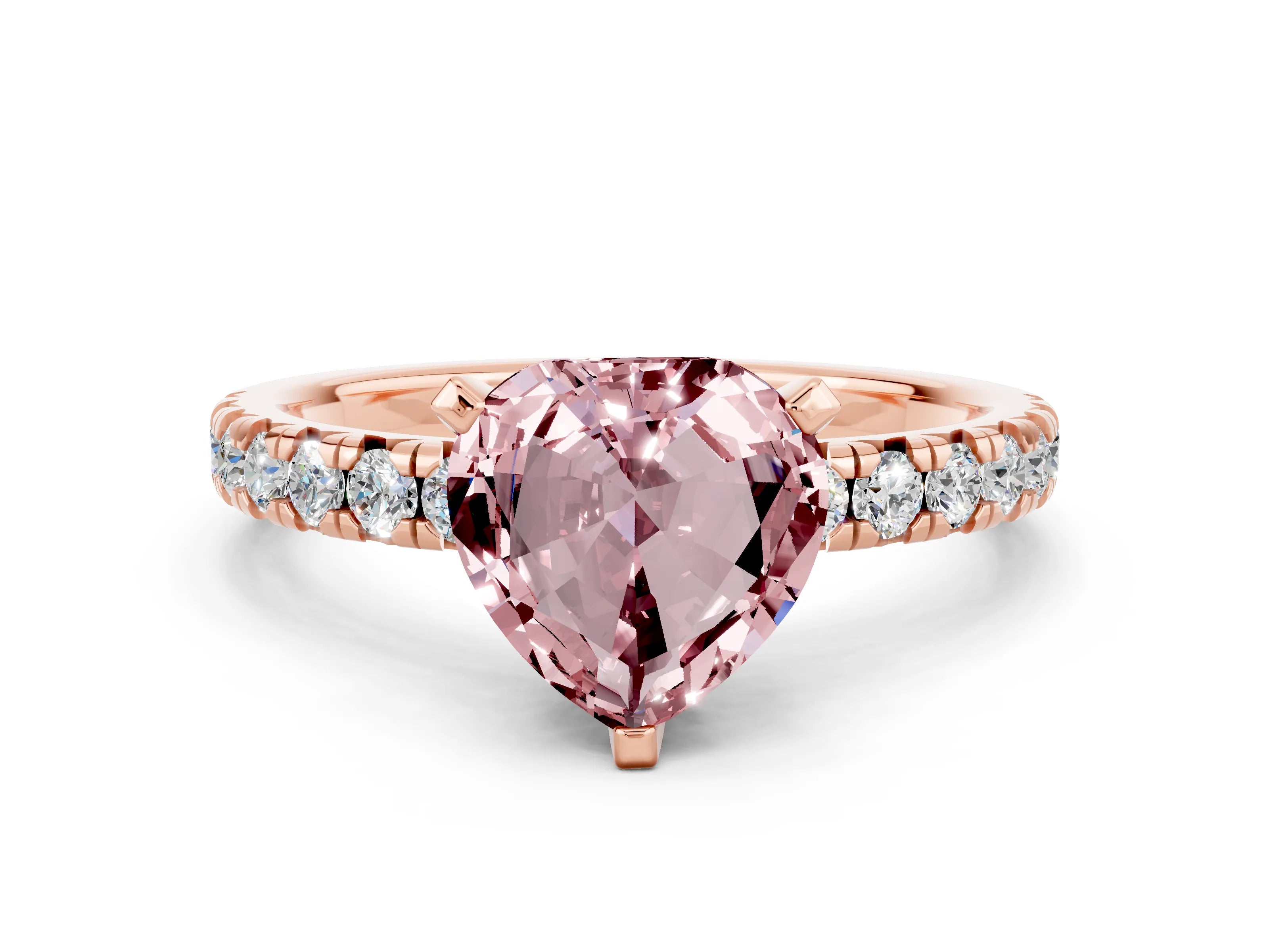 Rose gold Heart Cut Solitaire Pave Diamond Engagement Ring with Four-Prong Setting