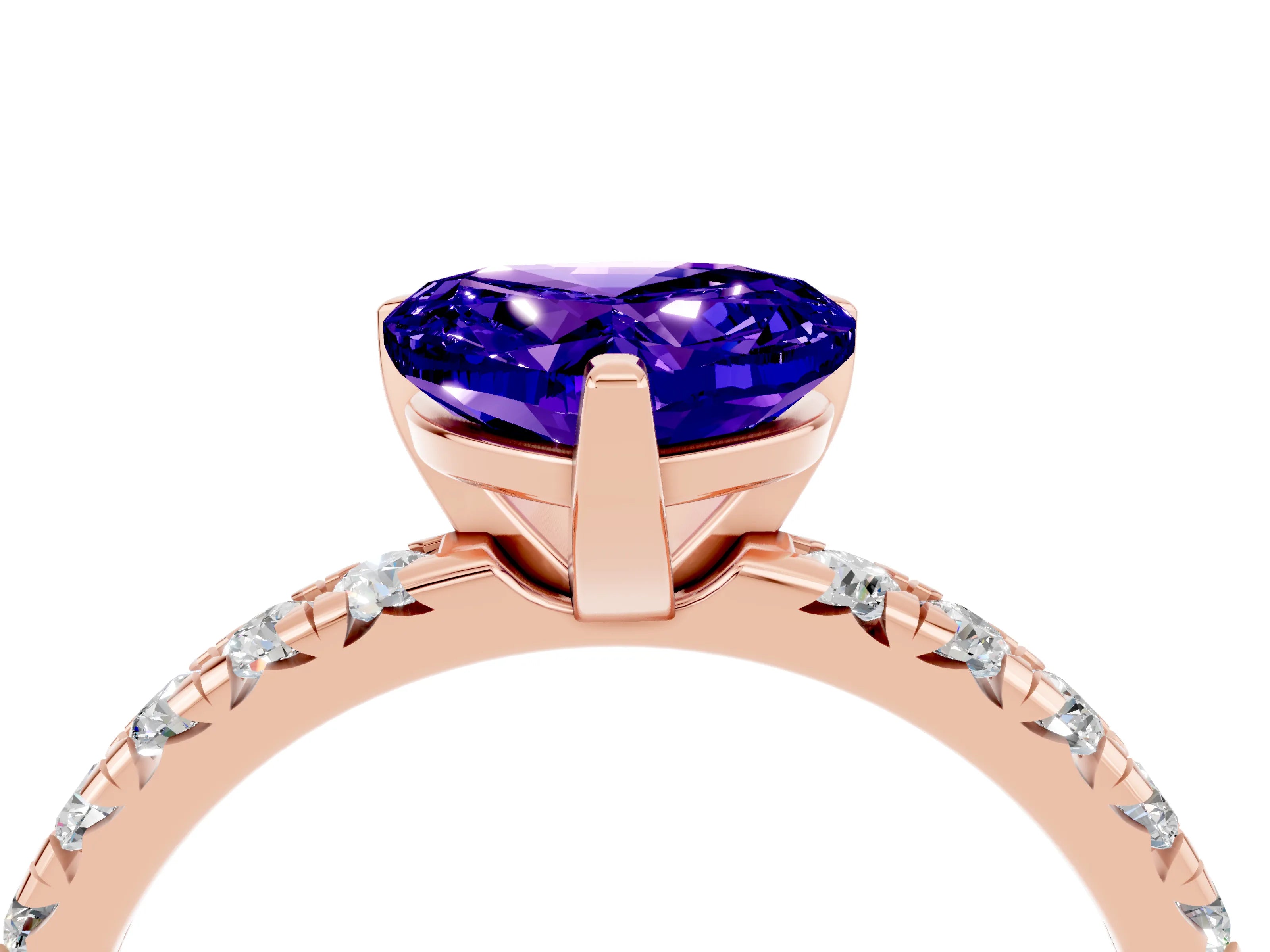 Rose gold Heart Cut Solitaire Pave Diamond Engagement Ring with Four-Prong Setting_4
