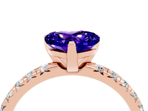 Rose gold Heart Cut Solitaire Pave Diamond Engagement Ring with Four-Prong Setting_4