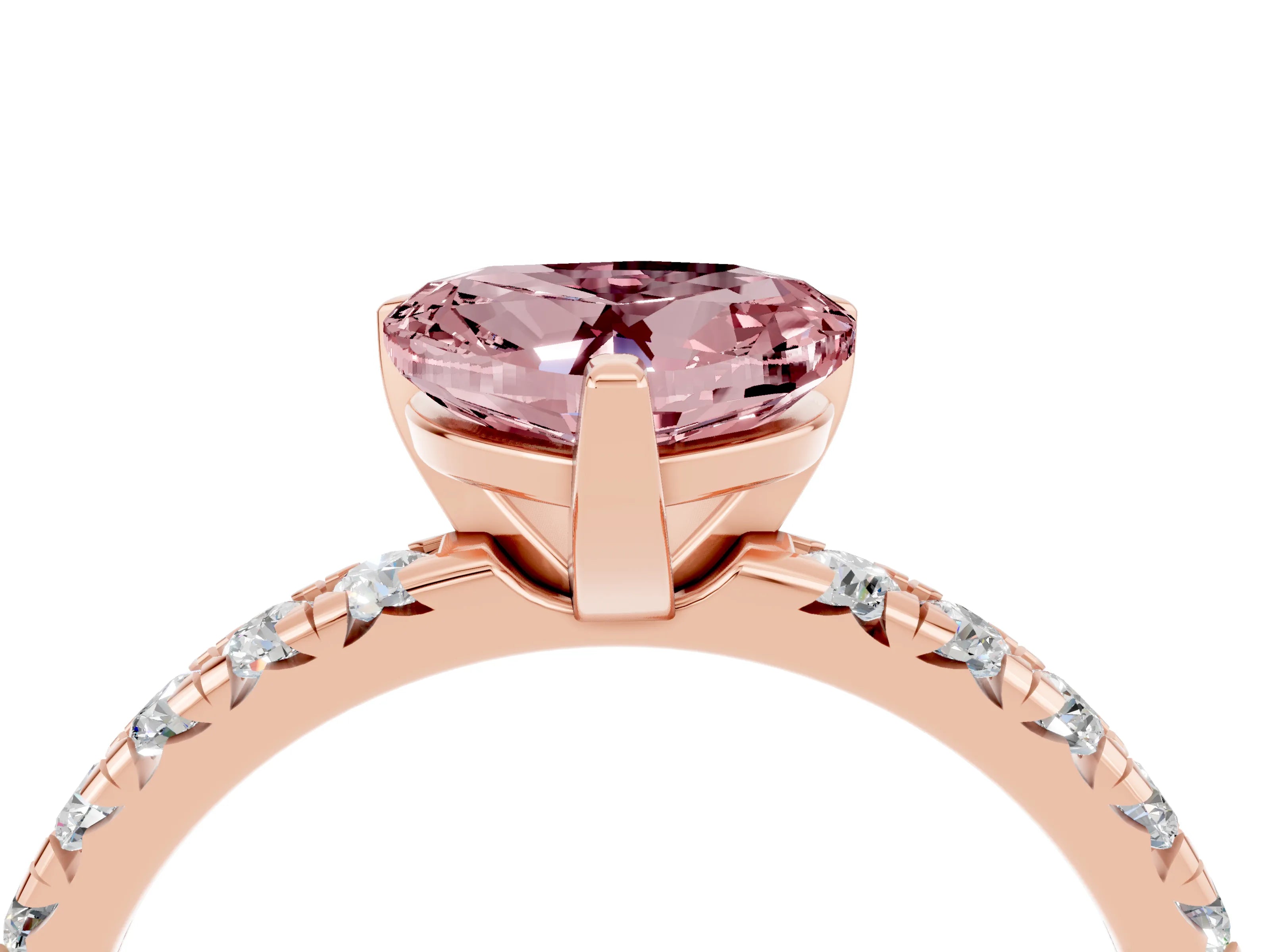Rose gold Heart Cut Solitaire Pave Diamond Engagement Ring with Four-Prong Setting_4