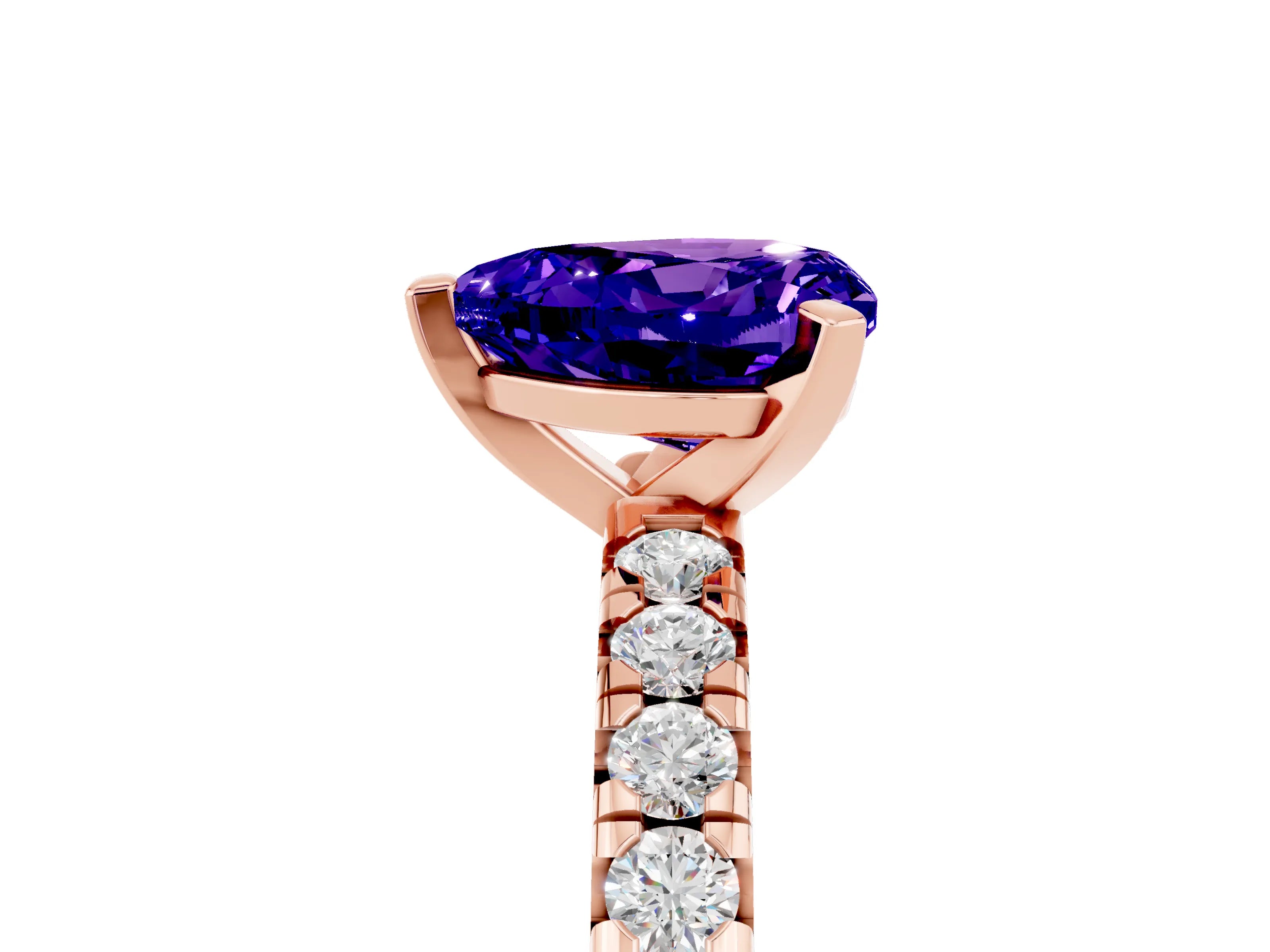Rose gold Heart Cut Solitaire Pave Diamond Engagement Ring with Four-Prong Setting_5
