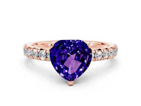 Rose gold Heart Cut Solitaire Pave Diamond Engagement Ring with Four-Prong Setting