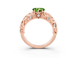 Rose gold Heart Cut Solitaire Peridot Leaf-Inspired Vine Band Ring with Prong Setting_3