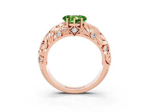 Rose gold Heart Cut Solitaire Peridot Leaf-Inspired Vine Band Ring with Prong Setting_3