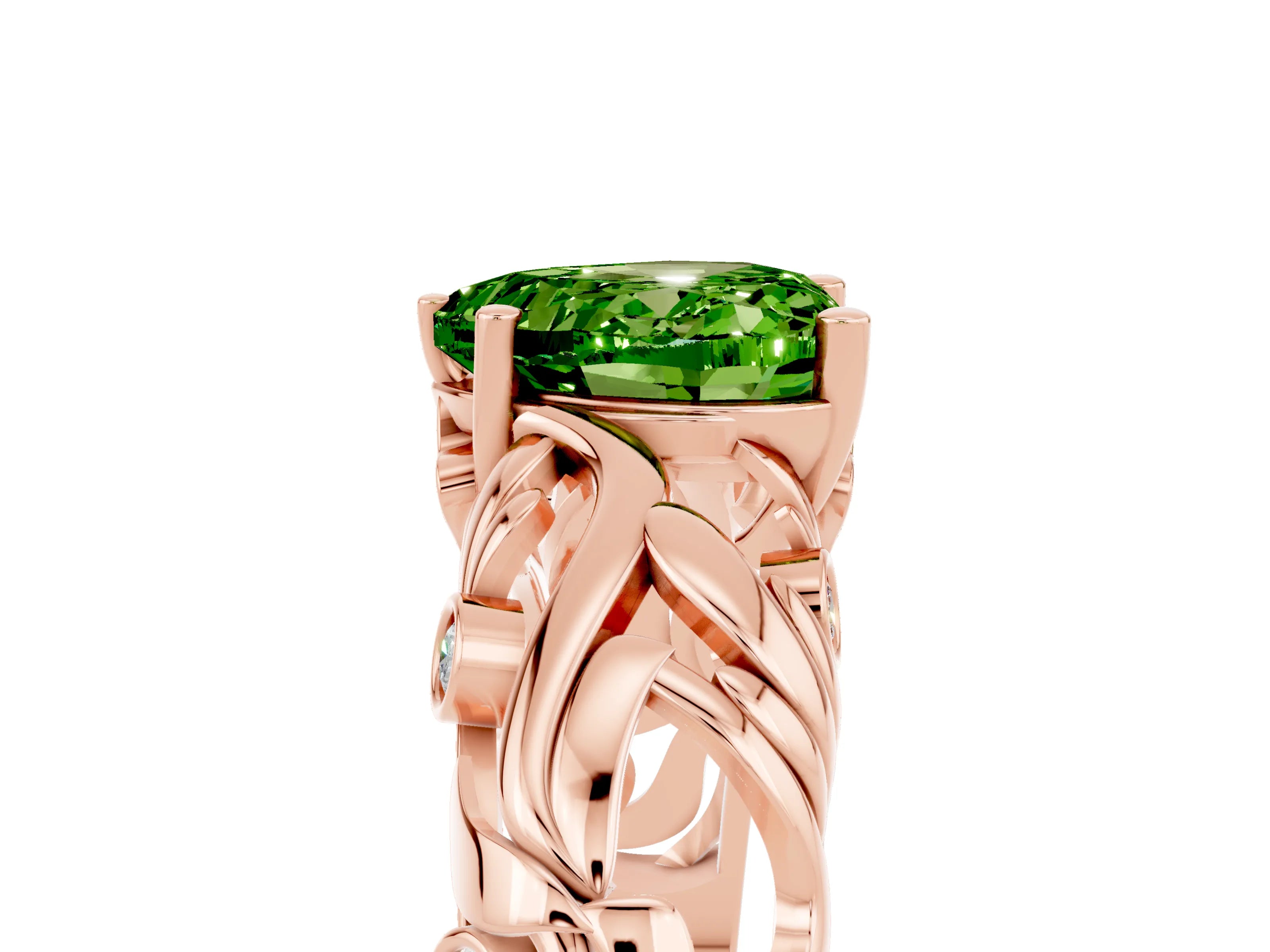 Rose gold Heart Cut Solitaire Peridot Leaf-Inspired Vine Band Ring with Prong Setting_5