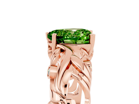 Rose gold Heart Cut Solitaire Peridot Leaf-Inspired Vine Band Ring with Prong Setting_5