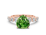 Rose gold Heart Cut Solitaire Peridot Ring with Pave Band and Four-Prong Setting