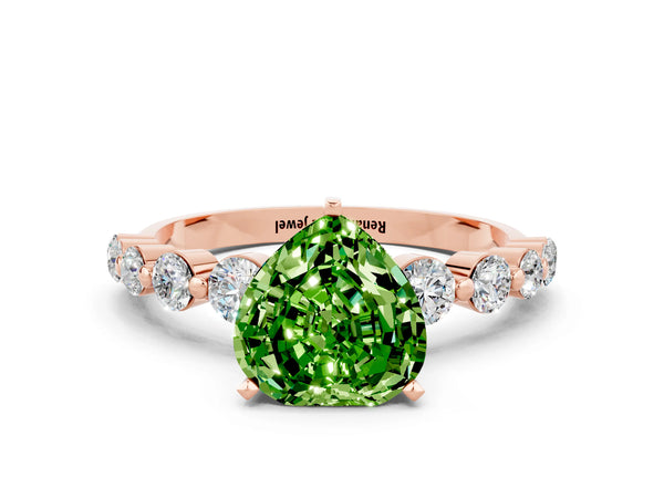 Rose gold Heart Cut Solitaire Peridot Ring with Pave Band and Four-Prong Setting