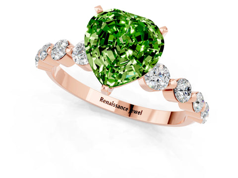 Rose gold Heart Cut Solitaire Peridot Ring with Pave Band and Four-Prong Setting_1
