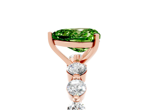 Rose gold Heart Cut Solitaire Peridot Ring with Pave Band and Four-Prong Setting_5