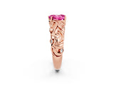 Rose gold Heart Cut Solitaire Pink Sapphire Leaf-Inspired Vine Band Ring with Prong Setting_26