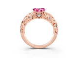 Rose gold Heart Cut Solitaire Pink Sapphire Leaf-Inspired Vine Band Ring with Prong Setting_27