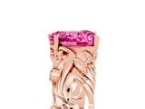 Rose gold Heart Cut Solitaire Pink Sapphire Leaf-Inspired Vine Band Ring with Prong Setting_29