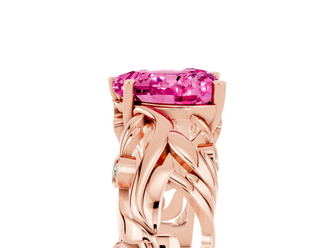 Rose gold Heart Cut Solitaire Pink Sapphire Leaf-Inspired Vine Band Ring with Prong Setting_29
