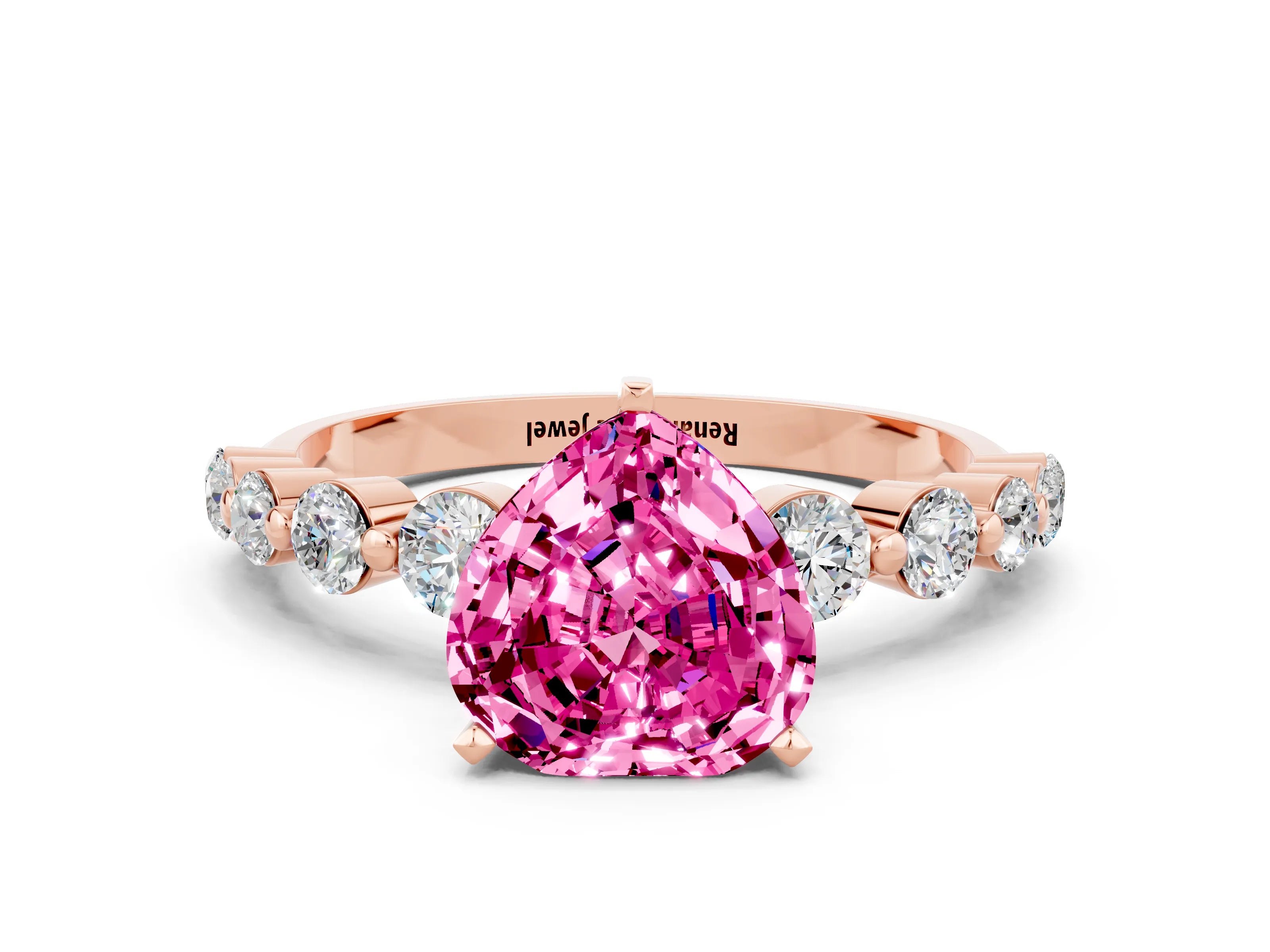 Rose gold Heart Cut Solitaire Pink Sapphire Ring with Pave Band and Four-Prong Setting_24