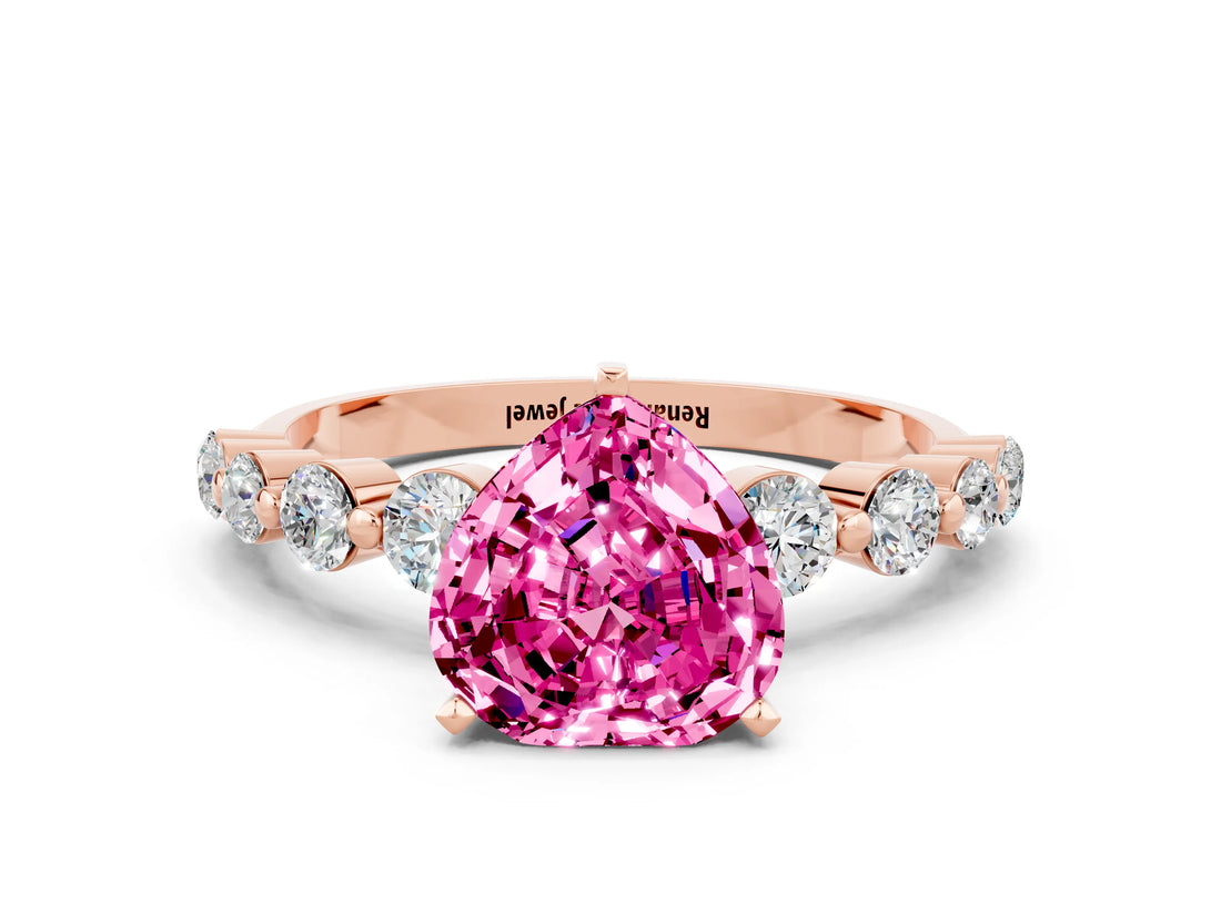 Rose gold Heart Cut Solitaire Pink Sapphire Ring with Pave Band and Four-Prong Setting_24