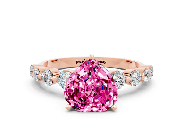 Rose gold Heart Cut Solitaire Pink Sapphire Ring with Pave Band and Four-Prong Setting