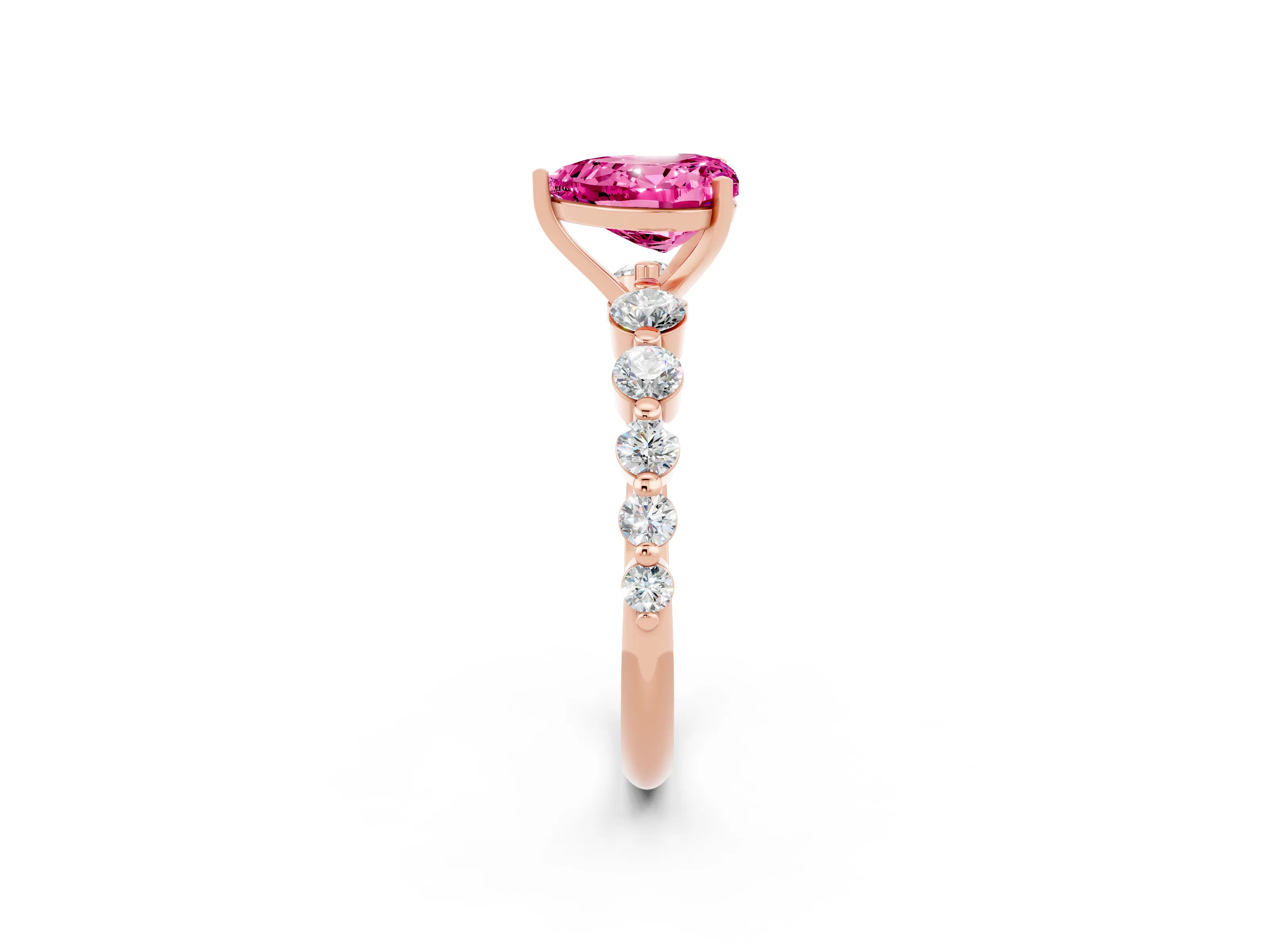Rose gold Heart Cut Solitaire Pink Sapphire Ring with Pave Band and Four-Prong Setting_26