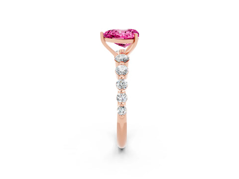 Rose gold Heart Cut Solitaire Pink Sapphire Ring with Pave Band and Four-Prong Setting_26