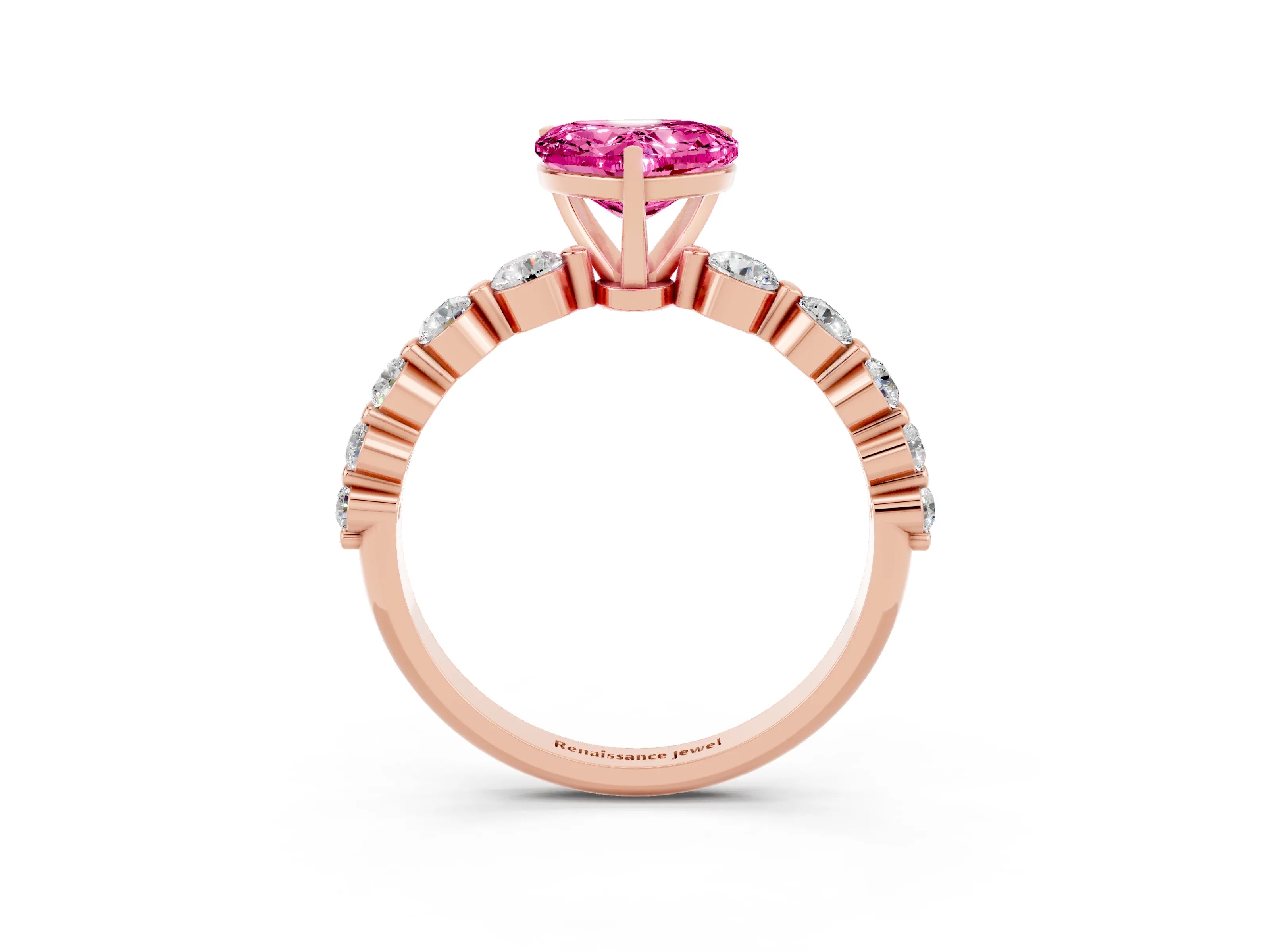 Rose gold Heart Cut Solitaire Pink Sapphire Ring with Pave Band and Four-Prong Setting_27